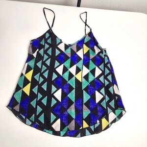 Aritzia Wilfred Silk Tank Camisole Blue Green Black White Geometric Top Size XS